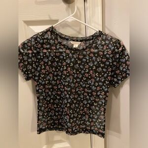 Floral Black Mesh Top